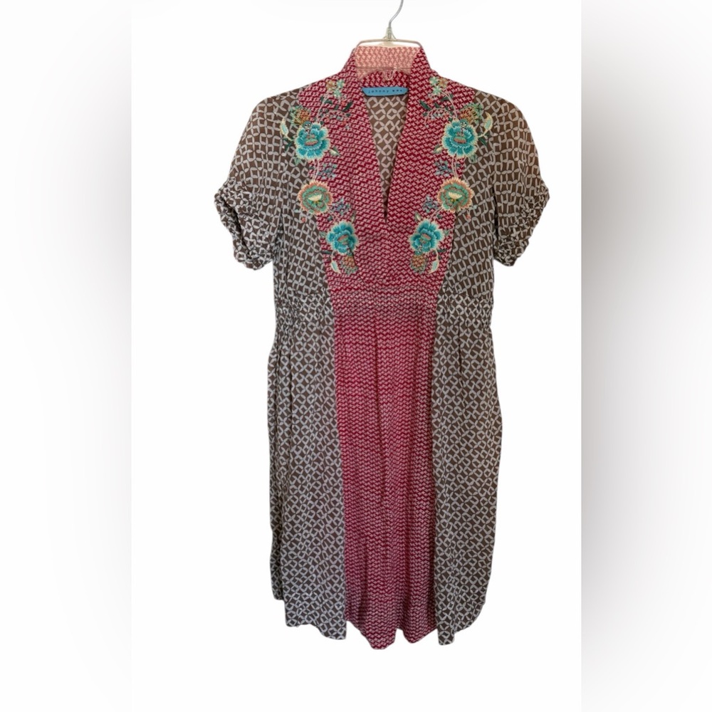 Johnny was embroidered Boho Midi dress, silk lined floral short sleeve size xs - Picture 2 of 10